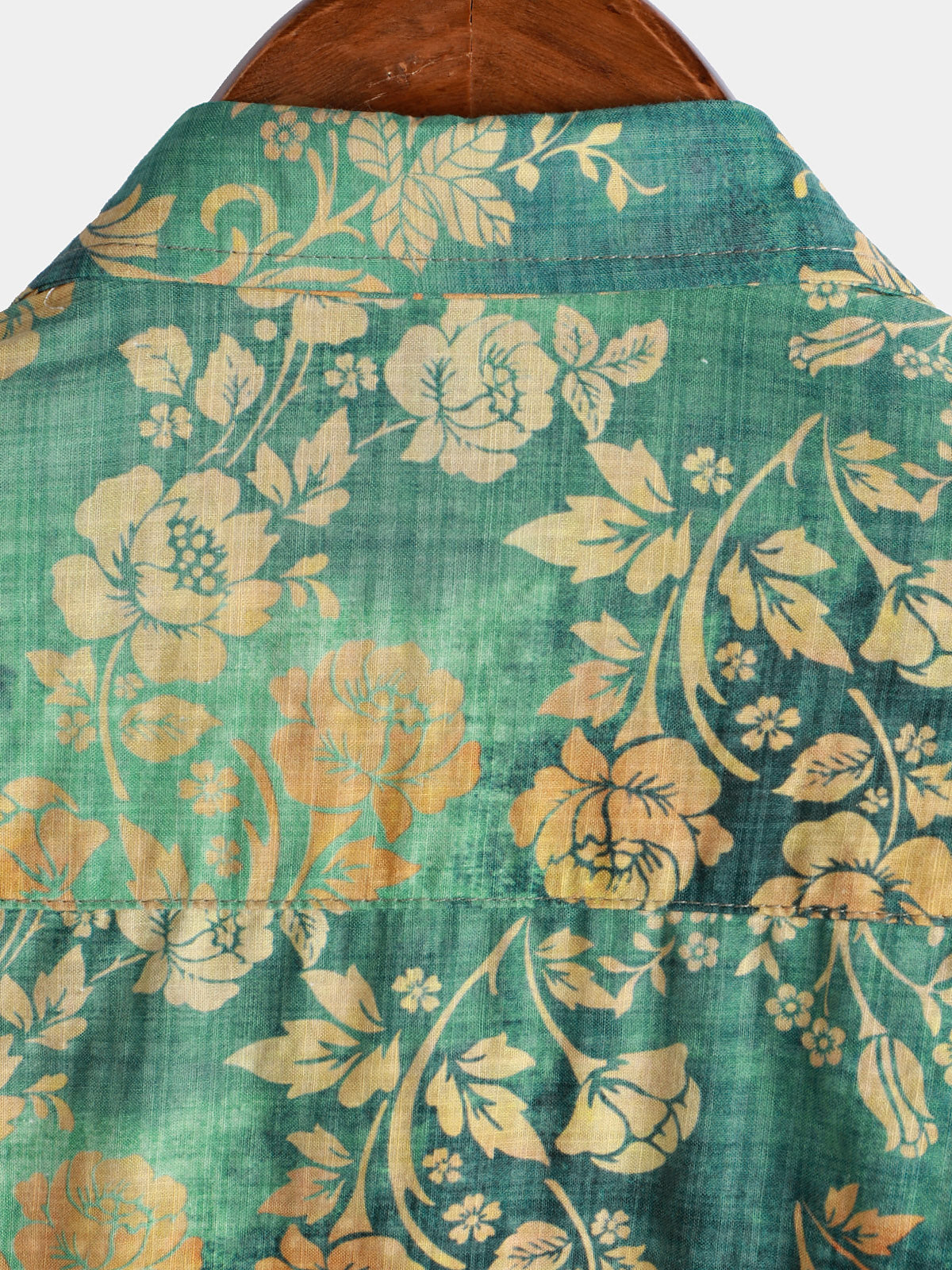 Camicia a maniche corte in cotone verde da uomo con motivo floreale