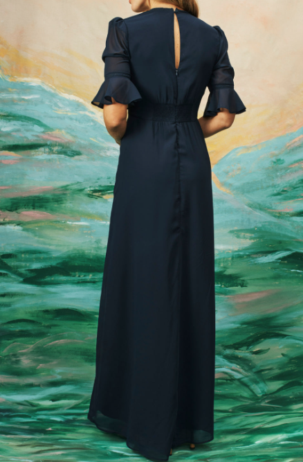 Abito Elegante con Fiori Blu Navy