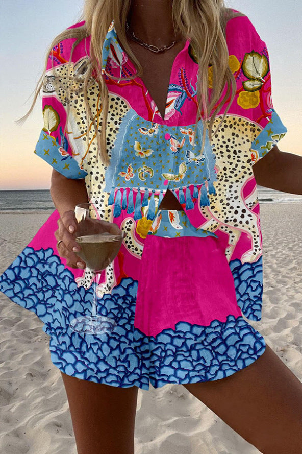 Belina™ | Elegante completo corto in lino con stampa a farfalla