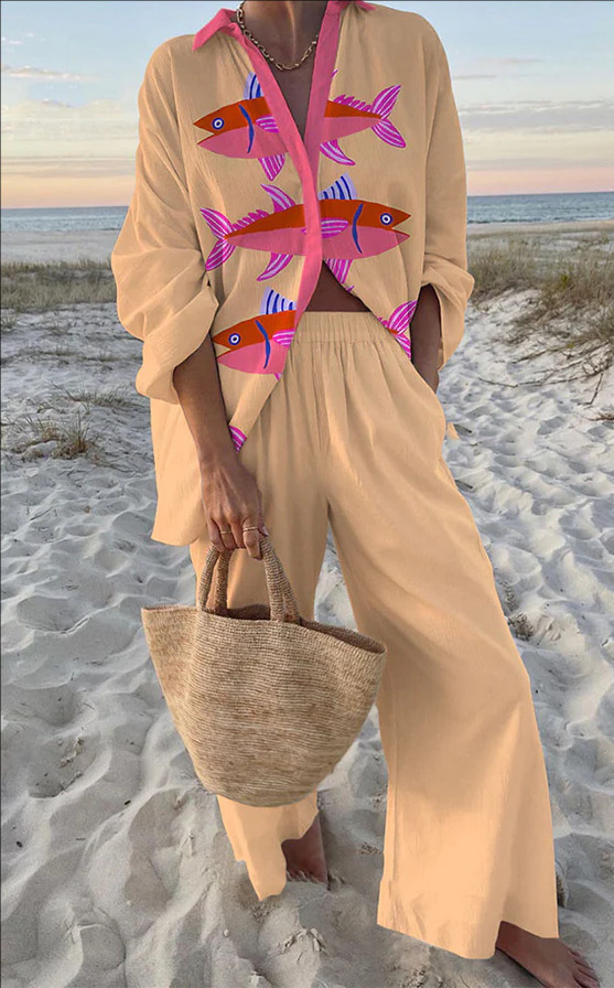 Evalisse™ | Elegante set di biancheria con raffinata stampa di pesci rosa