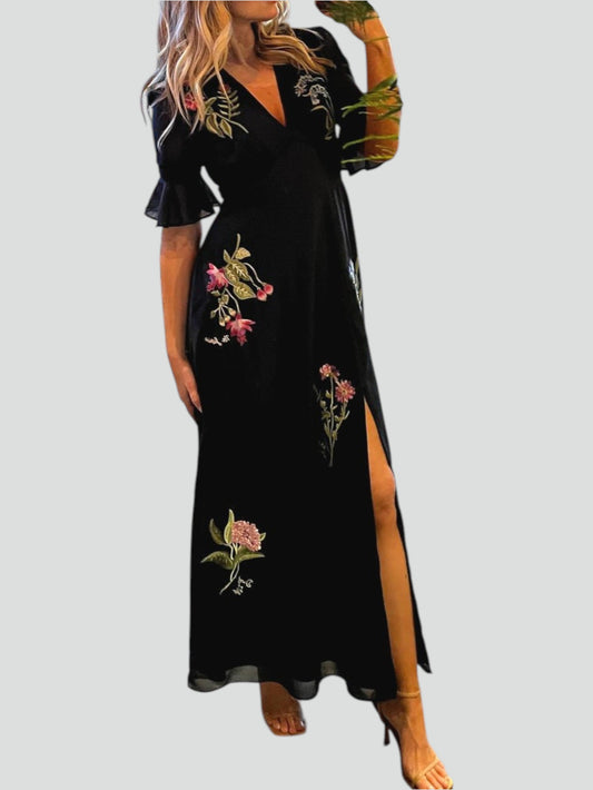 Abito Elegante con Fiori Blu Navy 