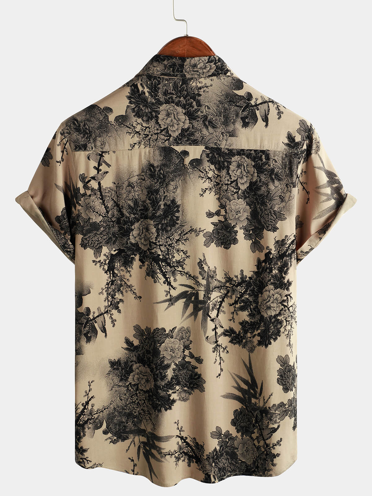 Camicia Retro a Maniche Corte da Uomo Khaki