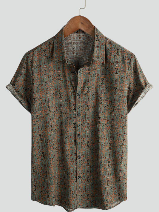 Camicia Vintage Retro da Uomo Anni '70 a Maniche Corte 