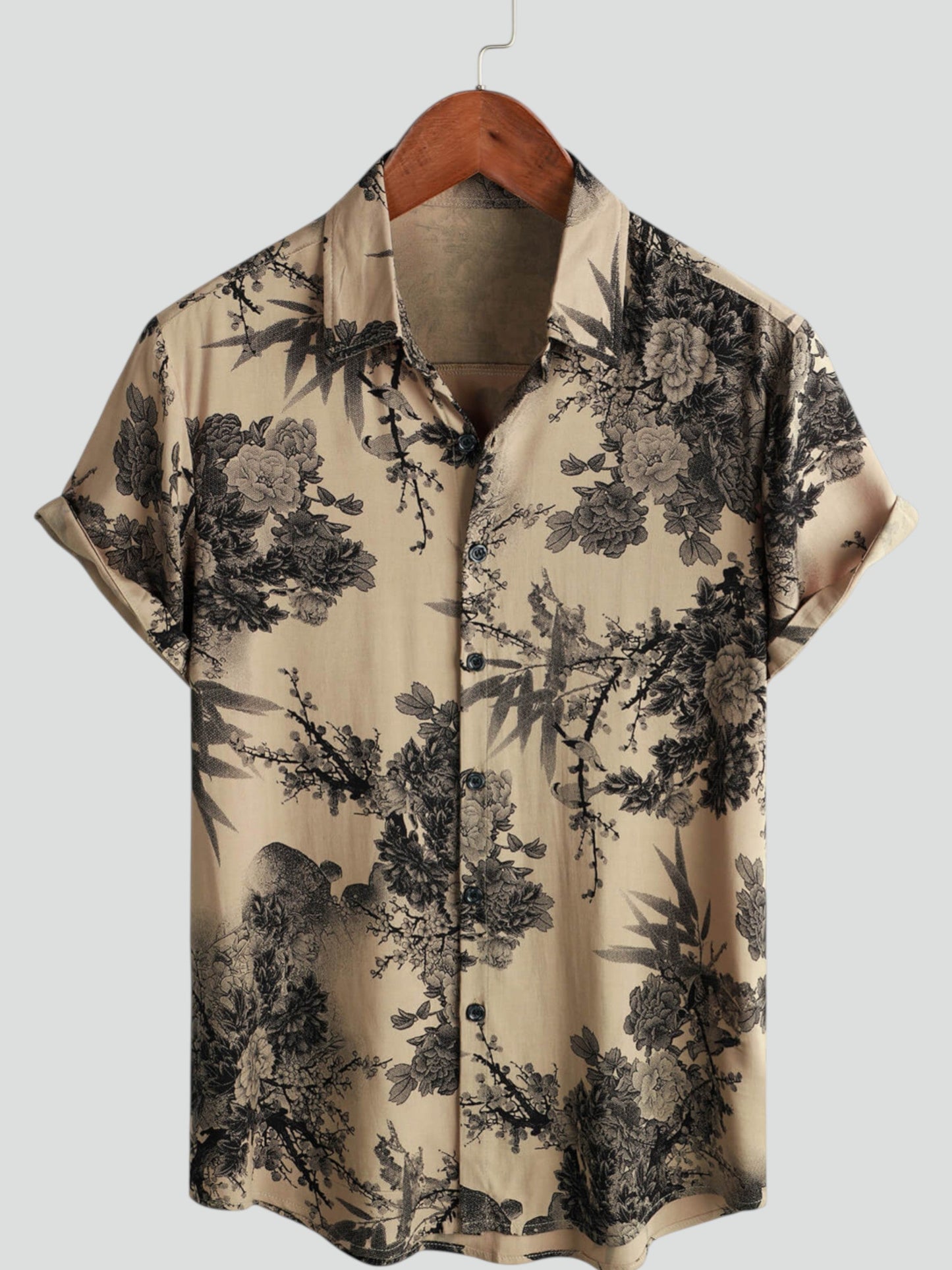 Camicia Retro a Maniche Corte da Uomo Khaki