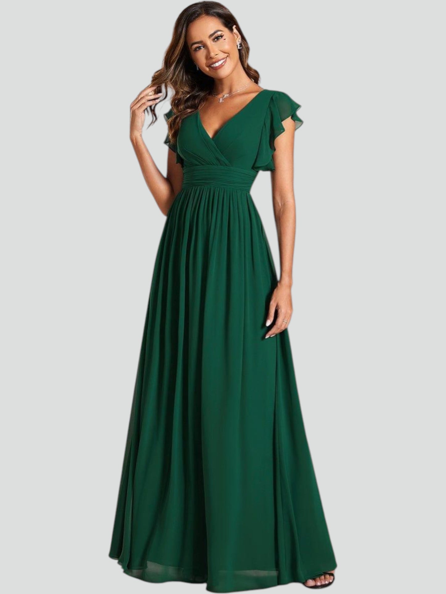 ever LILYANA|Abito da damigella in chiffon con maniche plissettate e scollatura sul retro