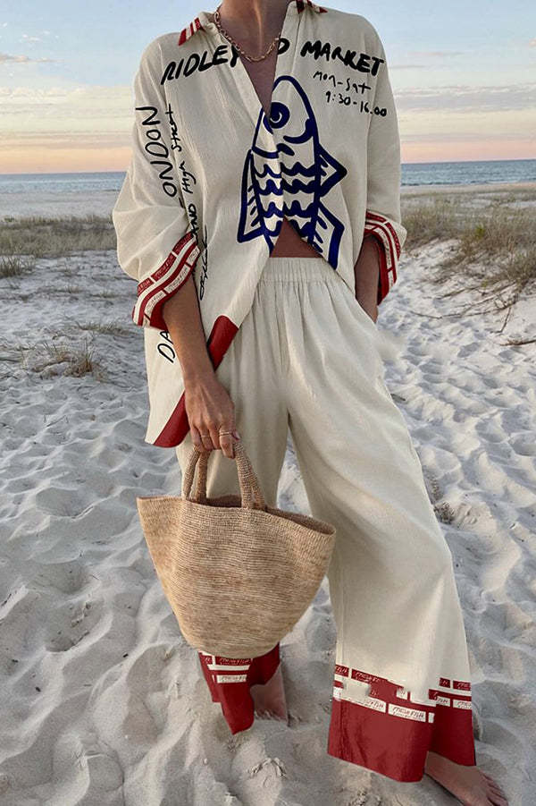 Rounelle™ | Set completo di lenzuola con affascinante stampa di pesci azzurri