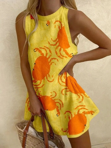 Orvienne™ | Elegante mini abito con affascinante stampa granchio